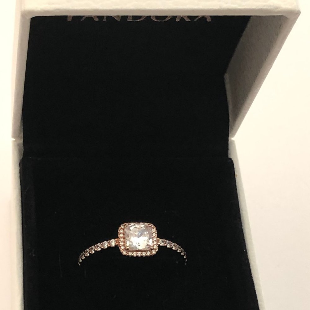 Genuine Pandora Rose Square Sparkle Halo Ring